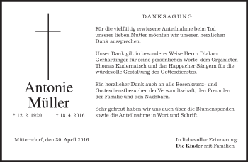 Traueranzeige von Antonie Müller von merkurtz