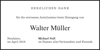 Traueranzeige von Walter Müller von merkurtz