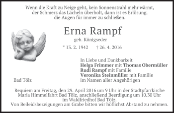 Traueranzeige von Erna Rampf von merkurtz