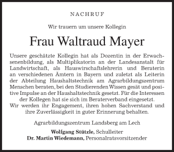 Traueranzeige von Waltraud Mayer von merkurtz