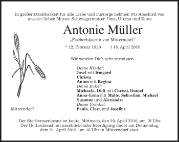 Traueranzeige von Antonie Müller von merkurtz