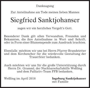 Traueranzeige von Siegfried Sanktjohanser von merkurtz