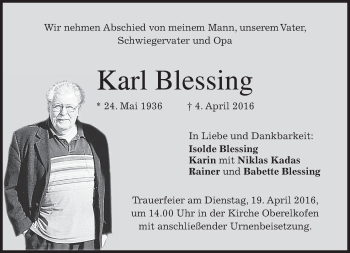 Traueranzeige von Karl Blessing