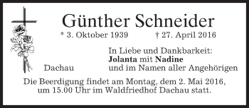 Traueranzeige von Günther Schneider von merkurtz