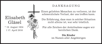 Traueranzeige von Elisabeth Gläsel von merkurtz