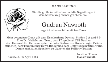 Traueranzeige von Gudrun Nawroth von merkurtz