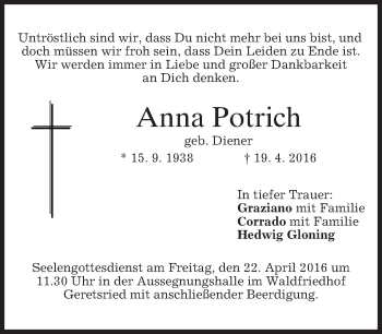 Traueranzeige von Anna Potrich von merkurtz