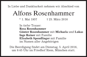 Traueranzeige von Alfons Rosenhammer von merkurtz