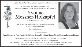 Traueranzeige von Yvonne Messner-Holzapfel von merkurtz