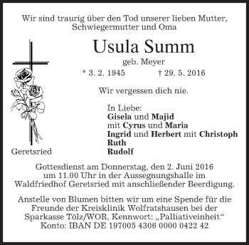 Traueranzeige von Usula Summ von merkurtz