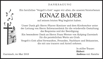 Traueranzeige von Ignaz Bader von merkurtz