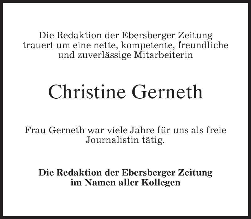  Traueranzeige für Christine Gerneth vom 18.05.2016 aus merkurtz