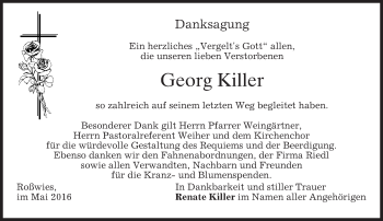 Traueranzeige von Georg Killer von merkurtz