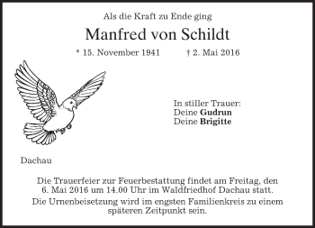 Traueranzeige von Manfred von Schildt von merkurtz