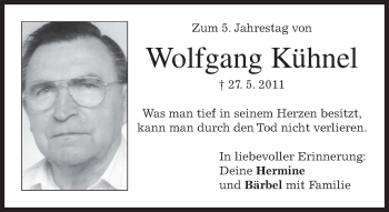 Traueranzeige von Wolfgang Kühnel von merkurtz