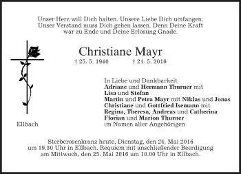 Traueranzeige von Christiane Mayr von merkurtz
