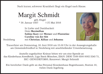 Traueranzeige von Margit Schmidt