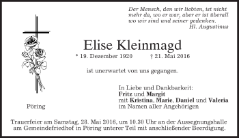 Traueranzeige von Elise Kleinmagd