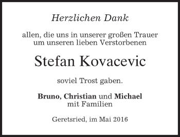 Traueranzeige von Stefan Kovacevic von merkurtz