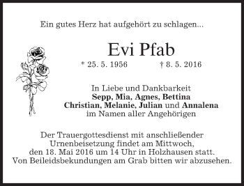 Traueranzeige von Evi Pfab von merkurtz