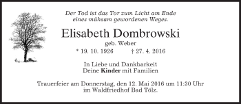 Traueranzeige von Elisabeth Dombrowski von merkurtz