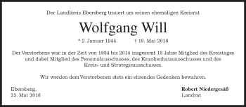 Traueranzeige von Wolfgang Will