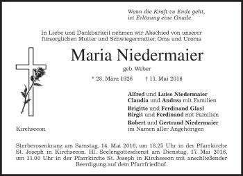 Traueranzeige von Maria Niedermaier von merkurtz