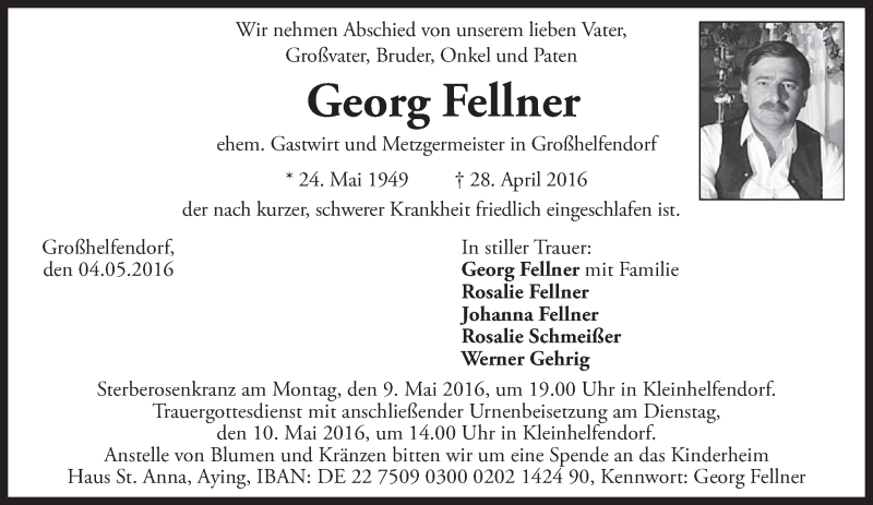  Traueranzeige für Georg Fellner vom 04.05.2016 aus merkurtz