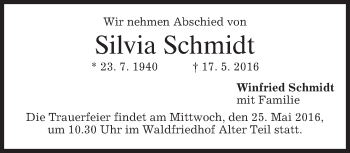 Traueranzeige von Silvia Schmidt von merkurtz