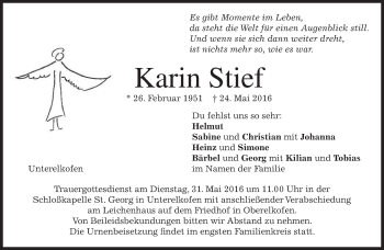 Traueranzeige von Karin Stief