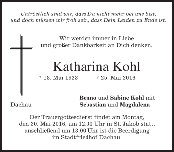 Traueranzeige von Katharina Kohl von merkurtz