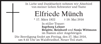 Traueranzeige von Elfriede Münch von merkurtz
