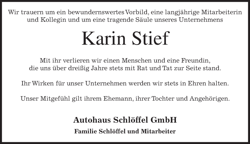  Traueranzeige für Karin Stief vom 28.05.2016 aus merkurtz