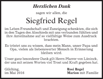 Traueranzeige von Siegfried Regel von merkurtz