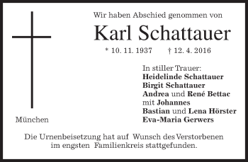 Traueranzeige von Karl Schattauer von merkurtz
