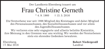 Traueranzeige von Christine Gerneth von merkurtz