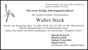 Traueranzeige von Walter Steck von merkurtz