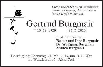 Traueranzeige von Gertrud Burgmair von merkurtz