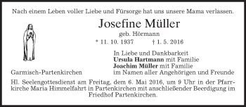 Traueranzeige von Josefine Müller von merkurtz