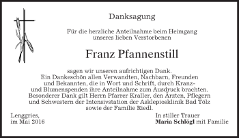 Traueranzeige von Franz Pfannenstill von merkurtz