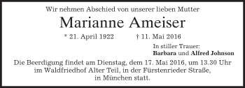 Traueranzeige von Marianne Ameiser von merkurtz
