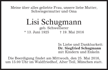 Traueranzeige von Lisi Schugmann von merkurtz