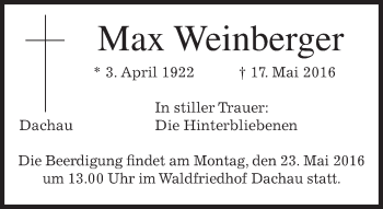 Traueranzeige von Max Weinberger von merkurtz