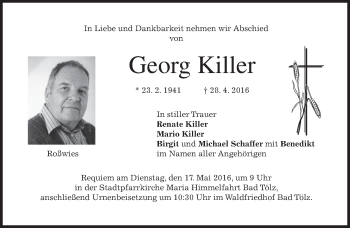 Traueranzeige von Georg Killer von merkurtz