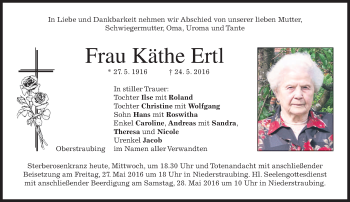 Traueranzeige von Käthe Ertl von merkurtz