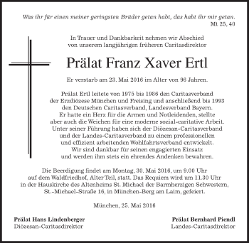 Traueranzeige von Franz Xaver Ertl von merkurtz