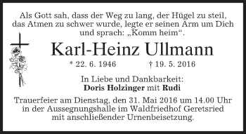 Traueranzeige von Karl-Heinz Ullmann von merkurtz
