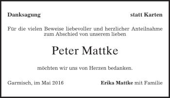 Traueranzeige von Peter Mattke von merkurtz