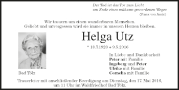 Traueranzeige von Helga Utz von Münchener Merkur