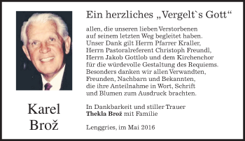Traueranzeige von Karel Brož von merkurtz